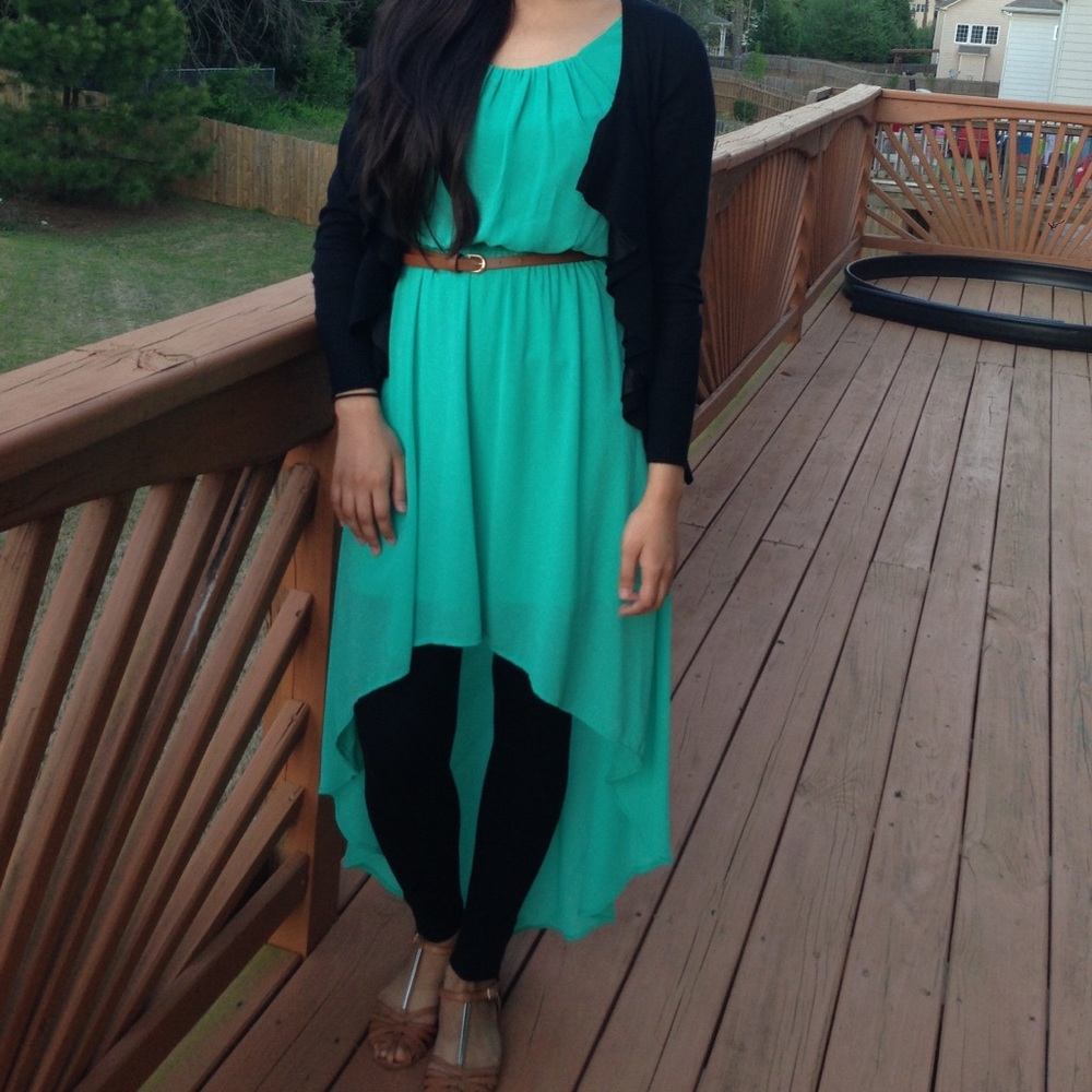 Teal blue high low dress